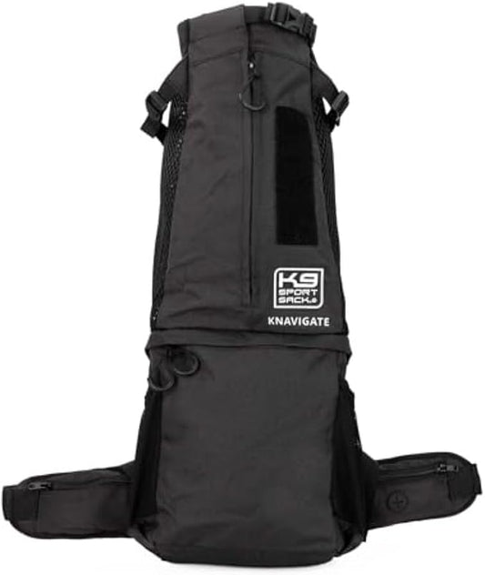 K9 Sport Sack Knavigate - X-Small, Midnight Black - Ideal for Dogs with 9-12” Back Length - Adjustable, Backpack-Style Carrier with Internal Frame & Padded Hip Belt