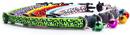 Reflective 2 Pack Breakaway Cat Collars with Bell Leopard Pattern Cute Kitty Adjustable 7.5-12.5 Inch Safe Kitten Collars Charms (Red)
