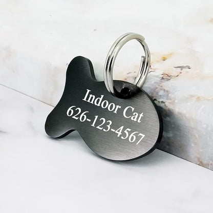 Ultra Joys Cat ID Tag Personalized Pet Tags, Durable Stainless Steel Small Pet Mini Dog Cat Tag Lightweight - Fish Tag in Black