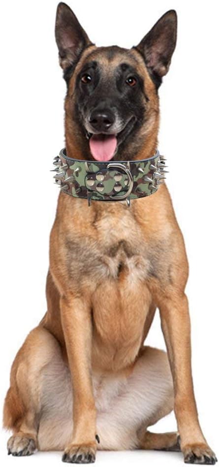 Serijoars Spiked Studded Dog Collar, PU Leather Dog Collar, Adjustable Pet Collars for Medium or Large Breed Pet (XL, Leopard5)