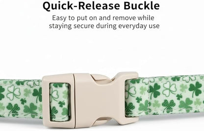Dog Collars for Medium Dogs, Green Dog Collar for St. Patrick's Day with Green Clover Pattern, Medium Girl Boy Pet Collar with Spring Summer Design, M