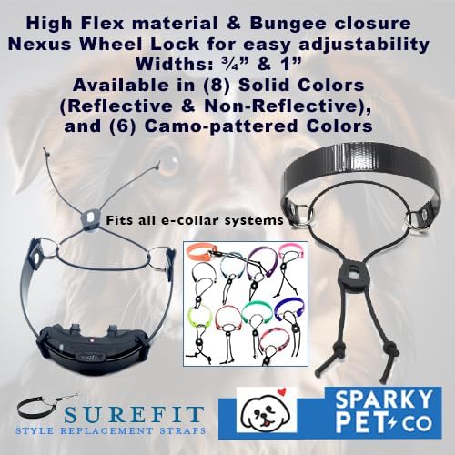 Sparky Pet Co - ECollar Replacement Strap - Bungee Dog Collar - Waterproof - Adjustable - Secure Nexus Wheel Lock - for Electronic Training & Invisible Fence Systems - 3/4" (Red)