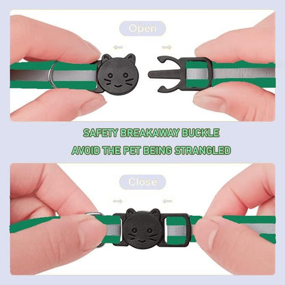 2 Pack Cat Collars Quick Release Reflective Kitten Collar with Bell & Safety Release (Dark Green)