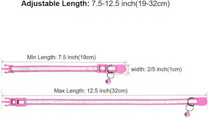 3 Pack Reflective and Breakaway Cat Collars with Bells，Adjustable Kitten Collars from 7.5 to 12.5 Inches, Ideal of Kitten Collar, Suitable for Girls and Boys (Pink)