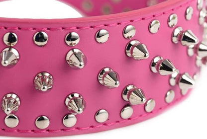 Serijoars Spiked Studded Dog Collar, PU Leather Dog Collar, Adjustable Pet Collars for Medium or Large Breed Pet (S, Hot Pink)