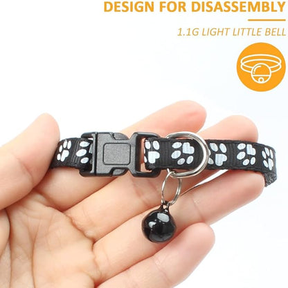 MJIYA Cat Collar with Bell, Breakaway Grid Collar with Plastic Buckle, Light Adjustable, Nylon, Kitty Collars (Black)