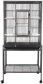 53'' Wrought Iron Birdcage with Detachable Rolling Stand & Feeder, Large Bird Cage with Secure Lock & Slide-Out Tray, Indoor Outdoor Bird Cage on Wheels,Parrot Cages for Parakeets, Pigeons, Black