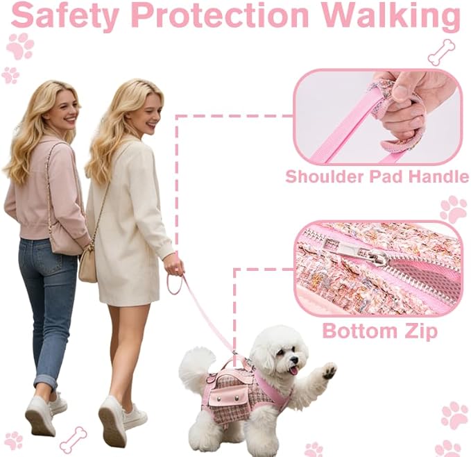Dog Lift Harness Backpack for Small Dogs Cats, Adjustable Straps Dog Sling Carrier for Hiking, Travel, Outdoor – White Medium