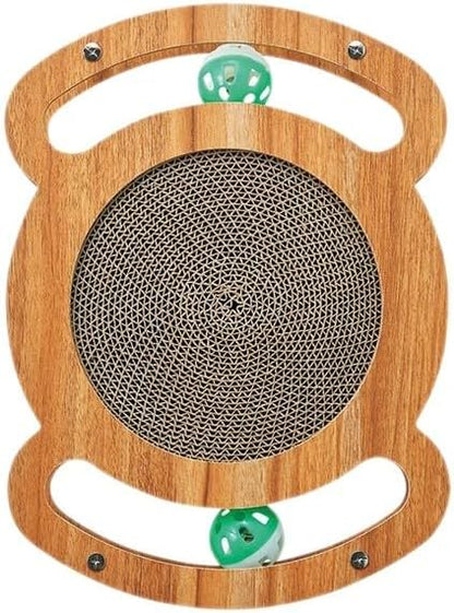 Cat Scratcher Interactive Toy, 12 x 8.6 inch Wooden Scratching Board with Jingle Balls, Indoor Cat Activity Center