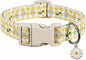 Cute Dog Collar, Yellow Plaid Dog Collar with White Floral Pattern, Spring Summer Design Floral Collar for Girls Boys Extra Small Dogs, Yellow Checkered Daisy, XS
