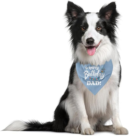 Happy Birthday Dog Bandana, Blue, Letter Print, 25 x 17 inch, Flannel, Bandana Neck, Dog, Kid, Modern, Unisex, Birthday, All Seasons