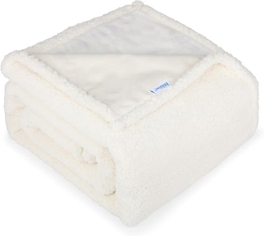 Waterproof Dog Blanket for Large Dogs - Reversible Washable Pet Blanket, Soft Sherpa Fleece Furniture Protector, Cat Throw Bed Couch, Cream, 60"x80"