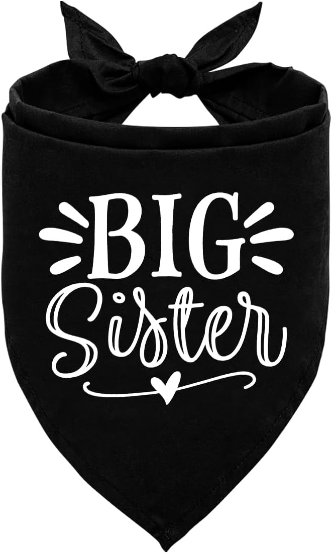 Big Sister Bandana for Dogs, Pet Pregnancy Announcement, Black Dog Bandana, Dog Bandanas for Large Dogs (L)