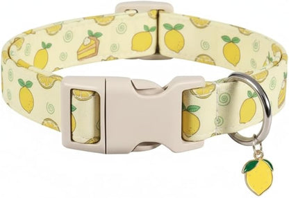 Dog Collar, Spring Summer Dog Collar with Yellow Lemon and Cute Charm, Pet Collar with Quick Release Buckle and Durable Fabric, Suitable for Medium Dogs
