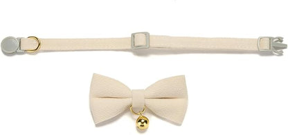 Cotton Breakaway Cat Collar with Bow Tie and Bell, Adjustable Cute Soft Corduroy Kitten Collars for Girl and Boy Cats