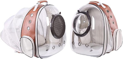 Expandable Cat Carrier Backpack, Backpack for Cats Kitten Small Puppy, Airline Approved Cat Bubble Backpack, Space Capsule Astronaut Carrier (Brown, Front Extension)