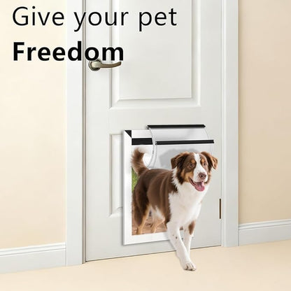 [MAVRICPOWER] Aluminum Large Dog Door for Extreme Weather, Doggie Door with 2 Sliding Lock Panels, Doggy Door for Dogs Up to 80 lbs