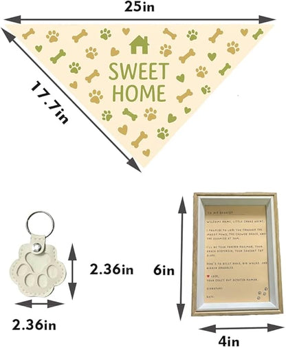 Sweet Home Pet Welcome Gift Box for New Dog Owners, Keepsake Set with Bandana, Paw Print Name Tag, Promise Card & Photo Frame, Thoughtful Gift for Puppy Adoption