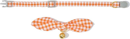 2 Pack Cotton Cat Collar, Removable Bowtie, Floral Pattern, Safety Breakaway Clasp, Adjustable for Cats.(Adult Cat, Orange Plaid and Floral)