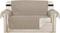 H.VERSAILTEX Reversible Loveseat Cover Furniture Protector Anti-Slip Water Resistant 2" Elastic Straps Couch Covers Pets Kids Fit Sitting Width Up to 54"(Oversized Loveseat: 75" x 98", Khaki/Beige)