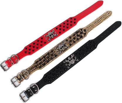 Serijoars Spiked Studded Dog Collar, PU Leather Dog Collar, Adjustable Pet Collars for Medium or Large Breed Pet (S, Gold Brown2)