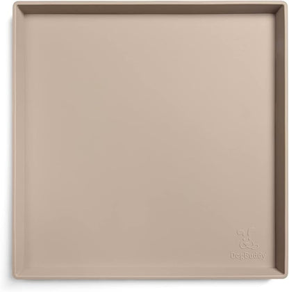 DogBuddy Dog Food Mat – Waterproof Dog Bowl Mat for Food and Water, Silicone Pet Feeding Mats for Floors, Non-Slip Placemat with High Edges for Dogs Bowls, Puppy Essentials (XS: 11" x 11", Taupe)