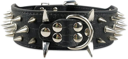 Serijoars Spiked Studded Dog Collar, PU Leather Dog Collar, Adjustable Pet Collars for Medium or Large Breed Pet (L, Black5)