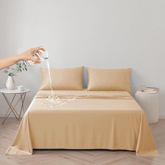 DUJUIKE Waterproof Bed Cover for Dog and Cats,Pet Hair Resistant Bed Sheet Cover, Protective Bed Liner Cover with 100% Waterproof Breathable Thin Fabric (Apricot Yellow, Twin 63 * 90 inch)