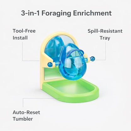 Small Pet Intelligence Growth Rotating Foraging Toy with Mirror for Birds,Budgies,Parakeets, Rats & Hamsters Chew-Proof Cage Feeder Slow Release & Self-Discovery Fun(1pc Random Color)