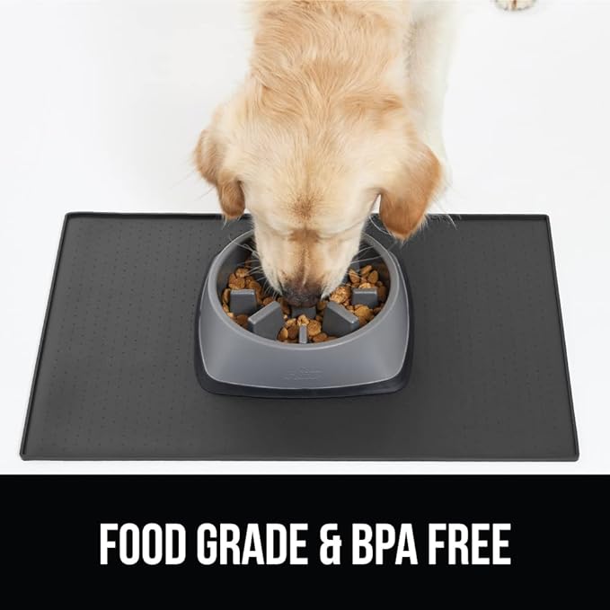 GORILLA GRIP 100% Waterproof Raised Edge BPA Free Silicone Pet Feeding Mat, Dog Cat Food Mats Contain Spills Protects Floors, Placemats for Cats and Dogs Water Bowl, Pets Accessories 23x15 Charcoal