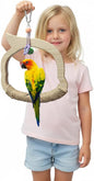 Wooden Bird Swing Perch Toy for Small and Medium Parrots, Natural Wood Ring with Bell and Rope Wrap, Hanging Cage Toy for Cockatiels, Budgies, Lovebirds, Conures