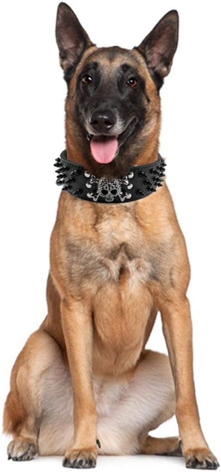 Serijoars Spiked Studded Dog Collar, PU Leather Dog Collar, Adjustable Pet Collars for Medium or Large Breed Pet (L, Red2)