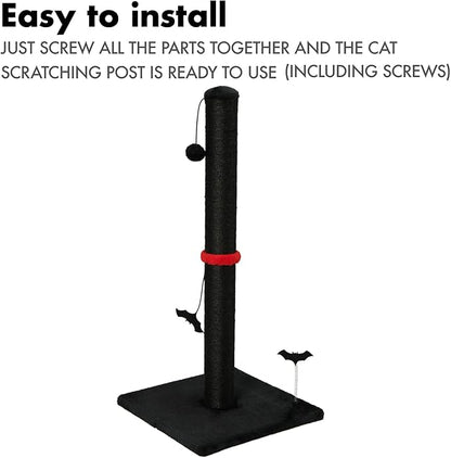 MECOOL Cat Scratching Post Premium Sisal Scratch Posts with Hanging Ball Vertical Scratcher for Indoor Cats and Kittens,Black