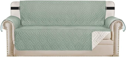 H.VERSAILTEX Reversible Sofa Slipcover Furniture Protector Water Resistant 2 Inch Wide Elastic Strap Sofa Cover Couch Cover Pets Kids Fit Sitting Width Up to 66" (Sofa: 75" x 110", Desert Sage/Beige)