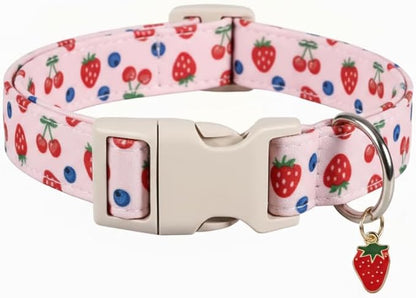 Small Dog Collar, Cute Dog Collar for Puppy, Extra Small & Small Dogs, Strawberry Blueberry Collar for Girl Female Dogs, XS