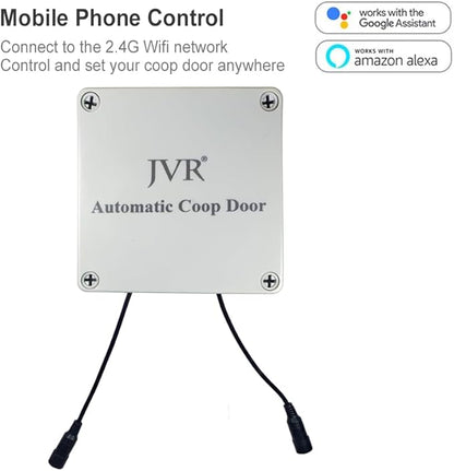 JVR Automatic Chicken Coop Smart Door Compatible with Alexa, Google Assistant, Home Assistant, Tuya - WiFi Electric Opener, Auto Sunrise/Sunset Dusk to Dawn Doors, Anti-Pinch Auto Reopen & Stop