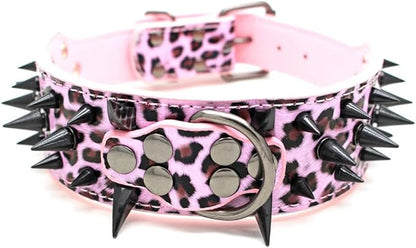 Serijoars Spiked Studded Dog Collar, PU Leather Dog Collar, Adjustable Pet Collars for Medium or Large Breed Pet (L, Leopard3)