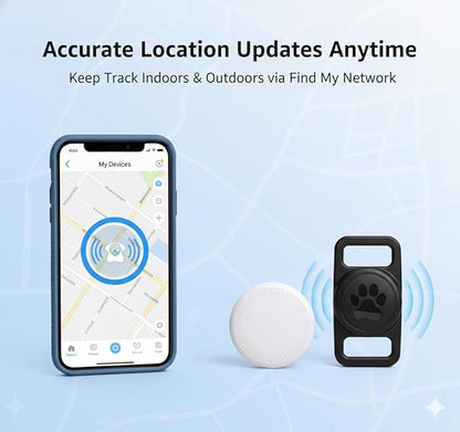 Smart Pet Location Tag with Holder – No Monthly Fee, Compatible with Apple Find My (iOS Only), Lightweight Anti-Lost Locator for Pets, Bags, and Personal Items