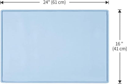 Dog Food Mat,Silicone Waterproof Food Tray,Non Slip Pet Bowl Mats Placemat,0.6" Raised Edge,Suitable for Most Small and Medium Sized Pets,24" x 16"