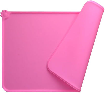 Dog Food Mat, Silicone Dog Cat Bowl Mat, Non Slip Pet Feeding Mat Waterproof Dog Placemat for Small Animals (18.5"x11.8", Pink)