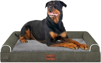 Large Dog Bed Orthopedic Washable: Beds Bolster XL Bed Large Big Dogs Memory Foam Couch Sofa Waterproof with Removable Cover - Dark Green