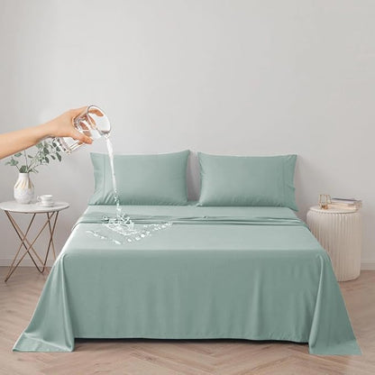 DUJUIKE Waterproof Bed Cover for Dog and Cats,Pet Hair Resistant Bed Sheet Cover, Protective Bed Liner Cover with 100% Waterproof Breathable Thin Fabric (Green, King 98 * 90 inch)