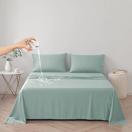 DUJUIKE Waterproof Bed Cover for Dog and Cats,Pet Hair Resistant Bed Sheet Cover, Protective Bed Liner Cover with 100% Waterproof Breathable Thin Fabric (Green, Super King 90 * 118 inch)