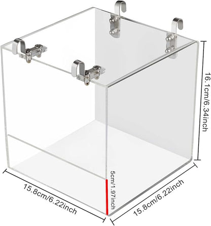 Hanging Cube Bird Bath Cage, Transparent Bird Bathtub Bath Shower with Stainless Steel Hooks for Small Bird Canary Parakeet Budgerigar Parrots Crested Myna Cockatiel Lovebird (Large)