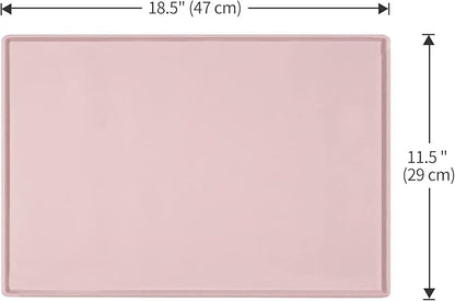 Dog Food Mat,Silicone Waterproof Food Tray,Non Slip Pet Bowl Mats Placemat,0.6" Raised Edge,Suitable for Most Small and Medium Sized Pets,24" x 16"