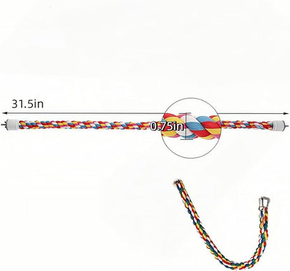 Bird Rope Perches, Parrot Toys, Bungee Rope Perches for Parrots, Cockatiels, Parakeets, Budgie Cages Comfy Birds (Metal Nut) - 31.5 inches