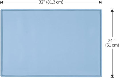 Dog Food Mat,Silicone Waterproof Food Tray,Non Slip Pet Bowl Mats Placemat,1" Raised Edge,Suitable for Most Small and Medium Sized Pets,32" x 24"