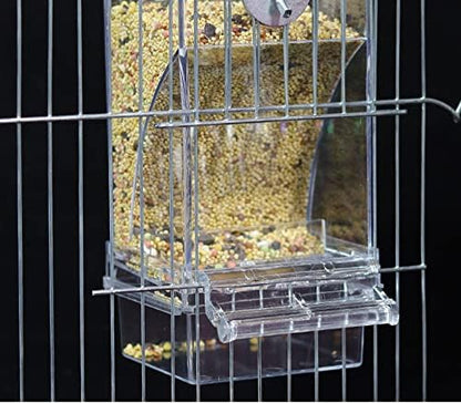 No Mess Bird Feeder,Bird Feeder for Cage,Automatic Acrylic Parakeet Feeder Cage Accessories for Small Birds Parrot Parakeets Canary Cockatiel Finch(Transparent)