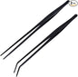 2 Pack Aquarium Forceps, 15 inch Long Handle Aquarium Tweezers Stainless Steel Straight and Curved Tweezers Set for Fish Tank Aquatic Plants Long Handle Reptile Feeding Tongs, Black