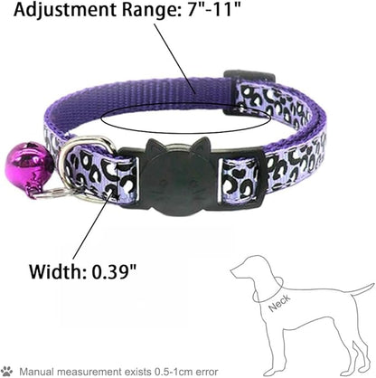 Reflective Cat Collars Breakaway with Bell 2-Pack Girl Boy Pet Kitten Collar with Star Moon Patetrn Adjustable 7.5-12.5 Inch (Green)